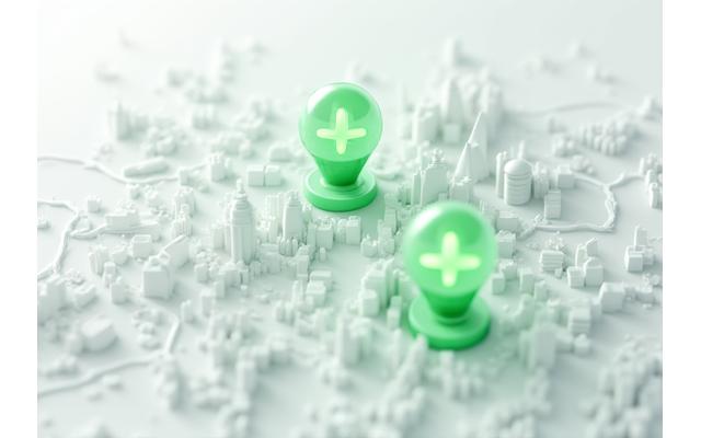 Hartă stilizată a orașului Cluj-Napoca cu puncte luminoase care marchează locațiile magazinelor de sănătate și farmacii recomandate de Ape Vii Wellness.